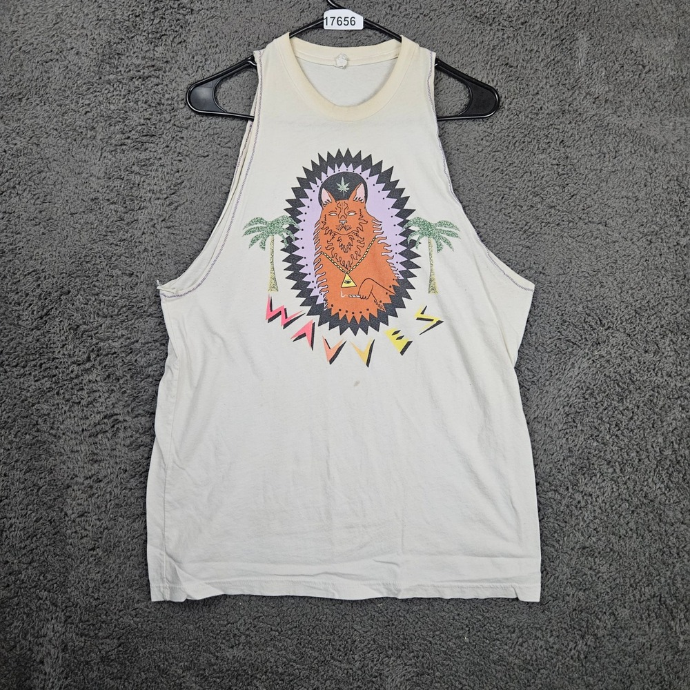 Next Level Apparel‎ Men's Graphic Tank Top Waves Weed Leaf Palm Trees M